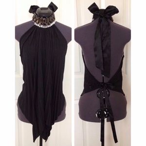 Forever 21 Black Backless Jeweled Collar Top Sz S